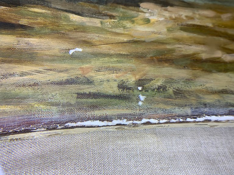 ⑧ 欠損部分の補填：石膏にて充填し、画面の筆致に合わせて成形します。